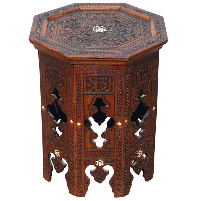 19th C. Syrian Octagonal Side Tea Table Inlaid with Mother of Pearl
