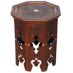 19th C. Syrian Octagonal Side Tea Table Inlaid with Mother of Pearl