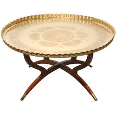Retro Middle Eastern, Moorish Brass Tray Table 36" Diameter