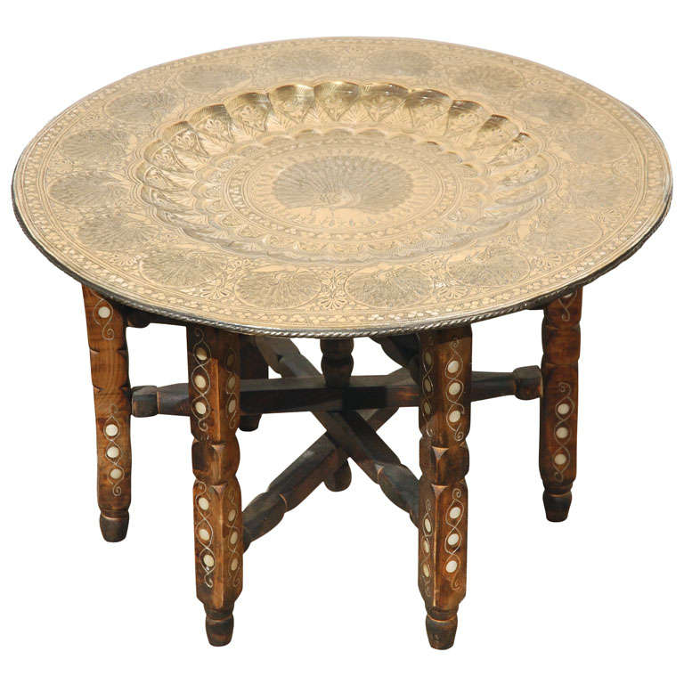 Moroccan Brass Tray Table on folding stand