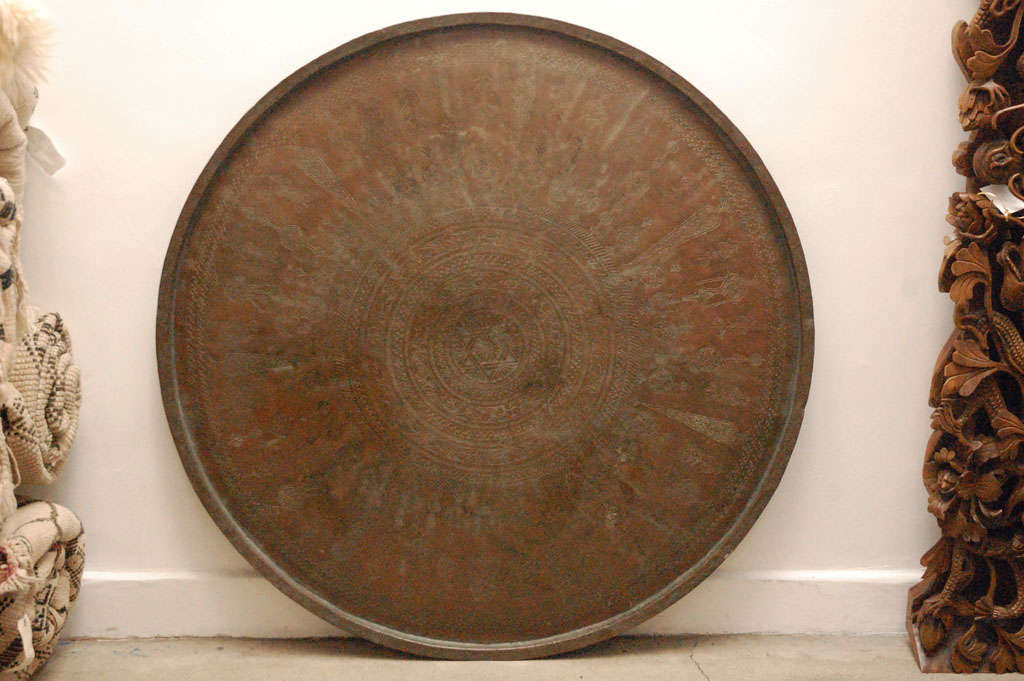 Huge Middle Eastern, Persian bronze round tray 54