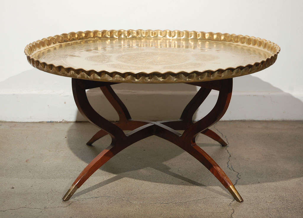 Middle Eastern, Moorish Brass Tray Table 36" Diameter at 1stDibs