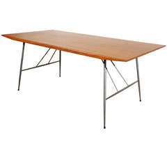 Teak dining table/desk with chrome base