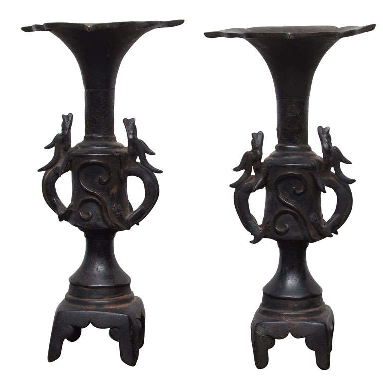 Pair of Ming Dynasty Bronze Candlesticks For Sale