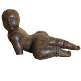Vintage Crawling Baby Wood Carving
