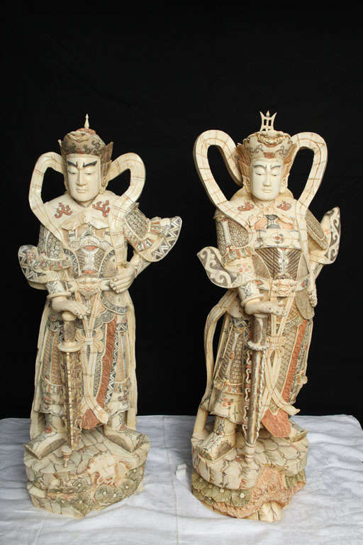 Pair of Bones Sculptures, Chinese Horseman