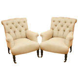 Pair of 19th Century Upholstered Button-Back Armchairs