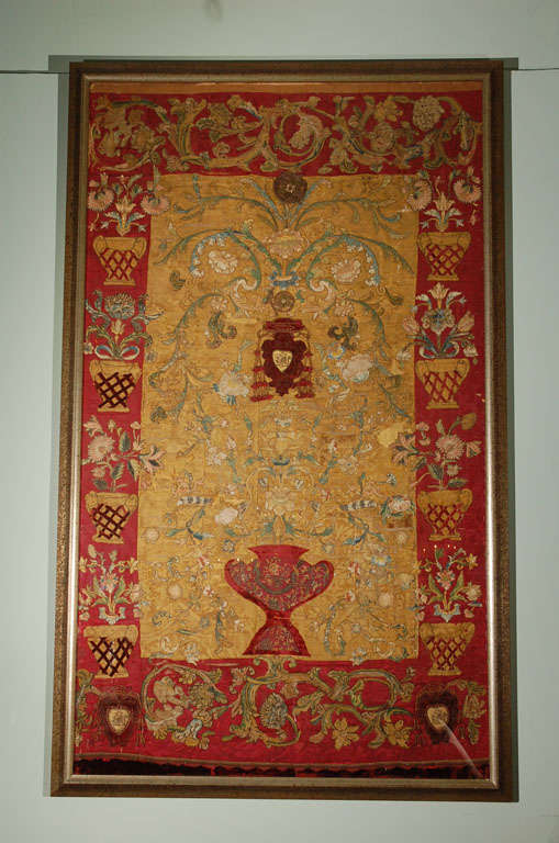 17th Century Italian Silk Textile Wall Hanging in Baroque Style
