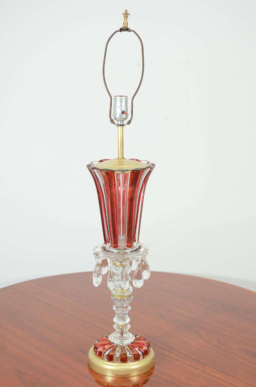 Pair of White and Red Glass Table Lamps.