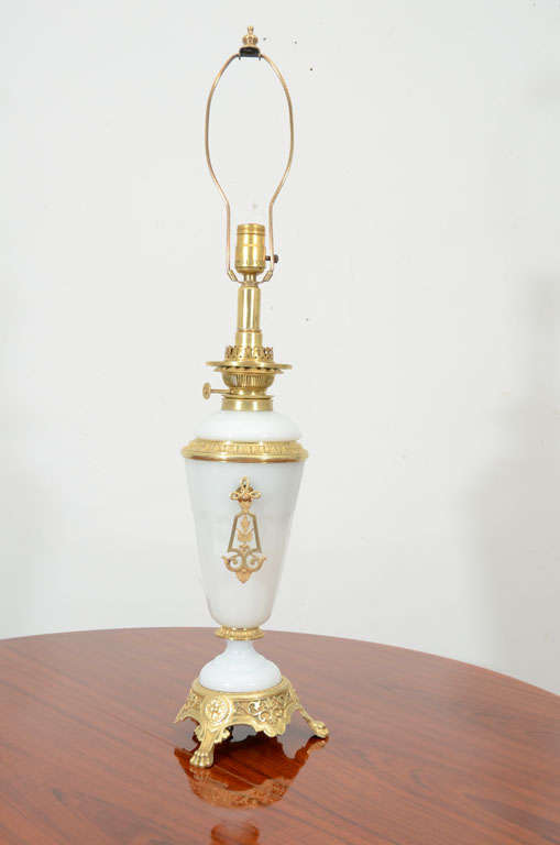 French White Opaline oil Lamp
