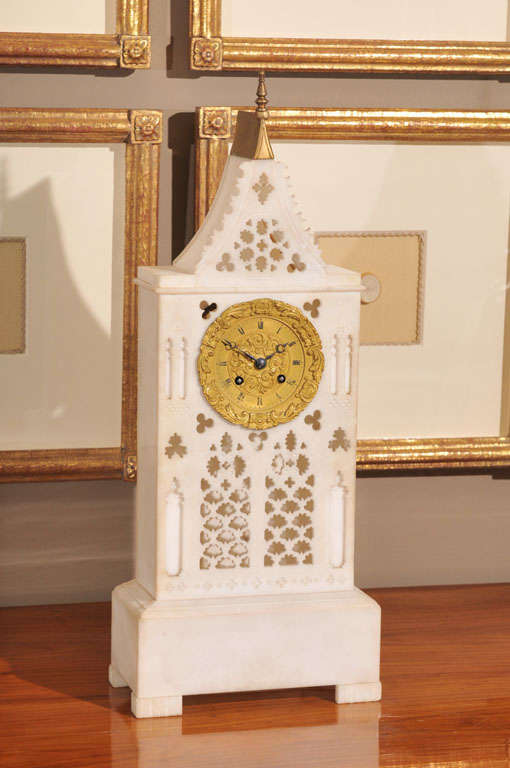 19th Century Neoclassical French Marble Portico Mantle Clock