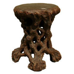 A Molded Faux Bois Garden Stool