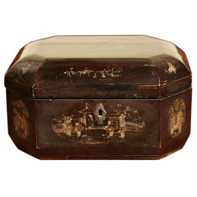 A Chinese Export Black Lacquer Tea Caddy