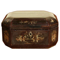 Antique A Chinese Export Black Lacquer Tea Caddy
