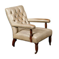 English Leather Open Arm Chair, Circa 1870