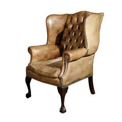 Antique English Leather Wing Chair, Circa 1890