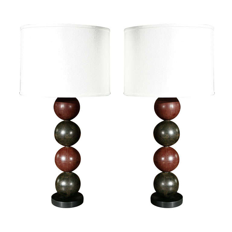Pair of English Bocce Balls as Lamps, Circa 1900
