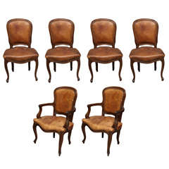 Set of 6 French Leather Chairs