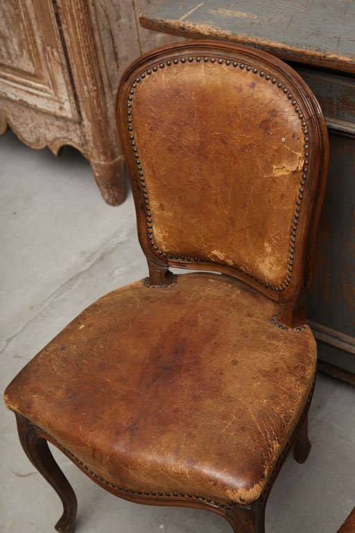 Set of 6 French Leather Chairs For Sale at 1stDibs