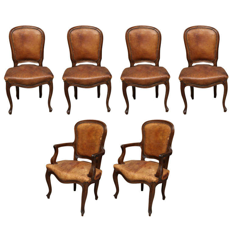 Set of 6 French Leather Chairs For Sale at 1stDibs