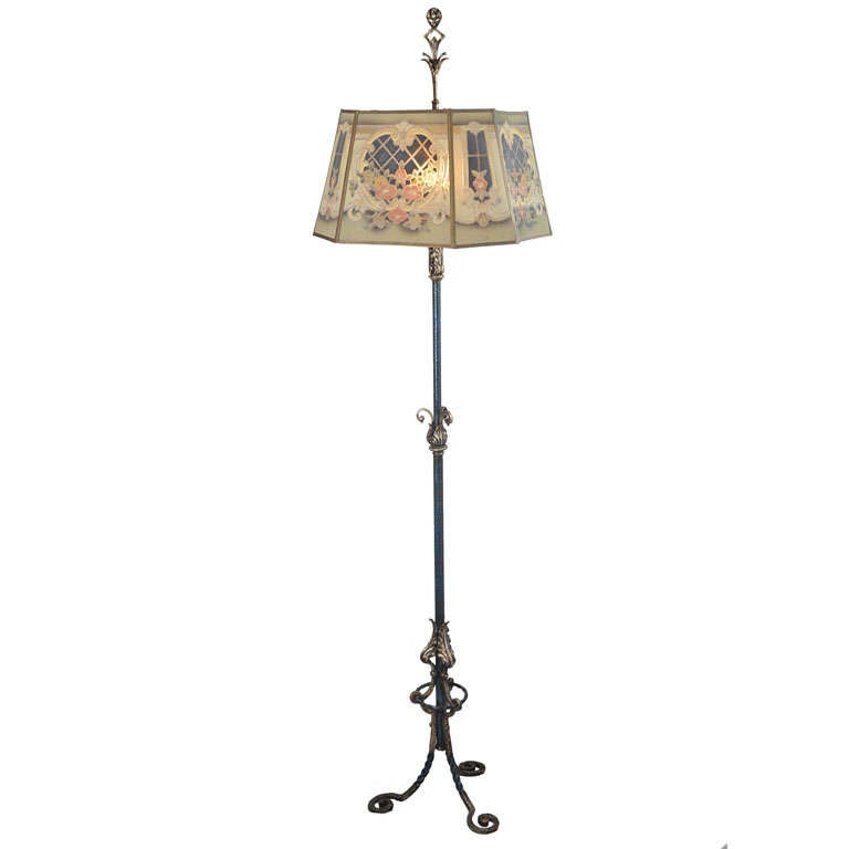 Wrought Iron Floor Lamp with Colorful Metal Mesh Shade
