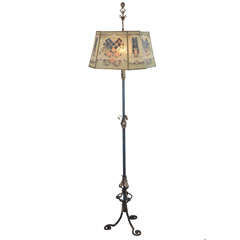 Antique Wrought Iron Floor Lamp with Colorful Metal Mesh Shade