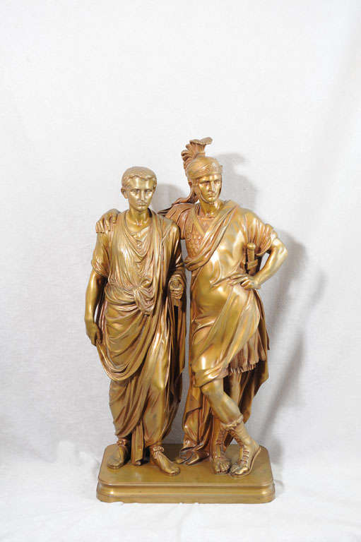 19th Century Gilt Bronze Group, Roman Soldier and Philosopher
