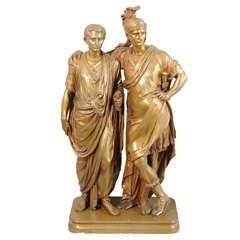 19th Century Gilt Bronze Group, Roman Soldier and Philosopher