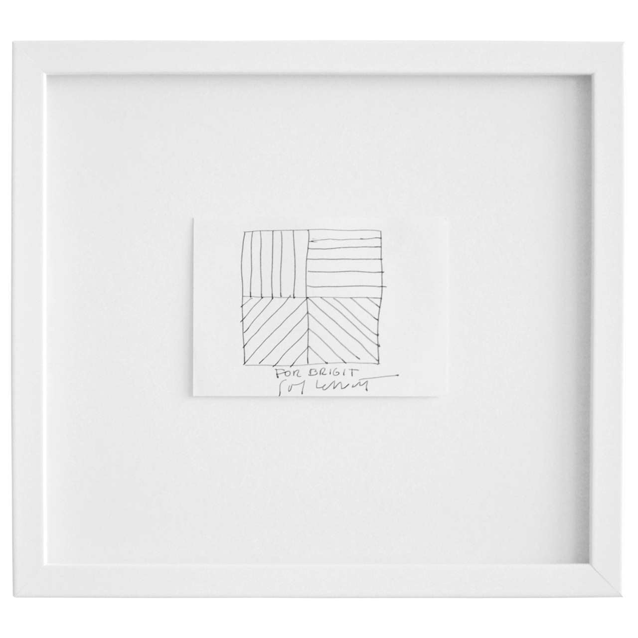 An intimate, geometric drawing on paper by the influential American artist Sol LeWitt (1928-2007) of a square divided into four equal parts. In each section he has drawn lines in all four possible directions, vertical, horizontal, diagonal left and