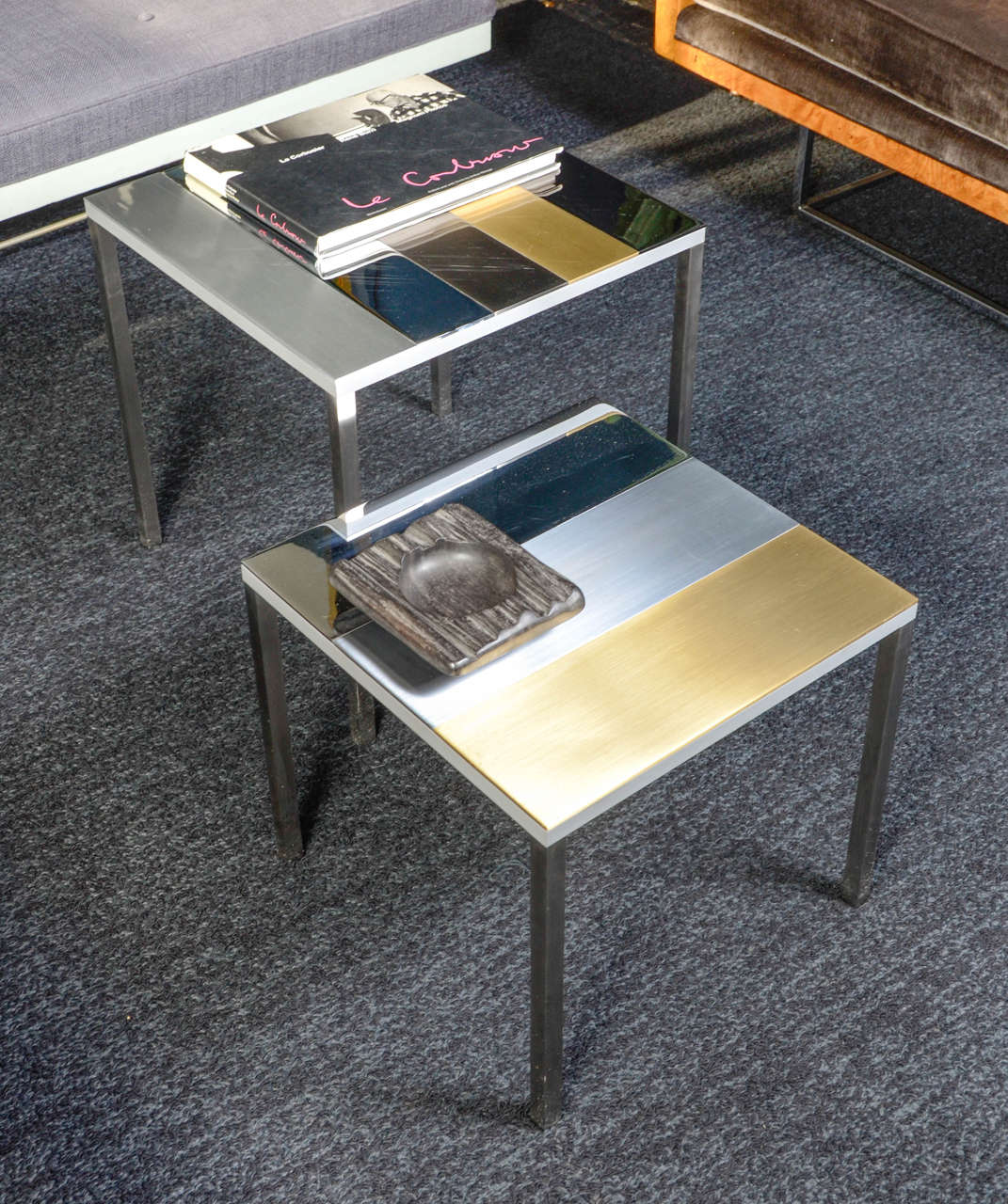 Stainless Steel Pair of Nested Tables from the Florence Lopez Collection by Artist Thomas Lemut For Sale