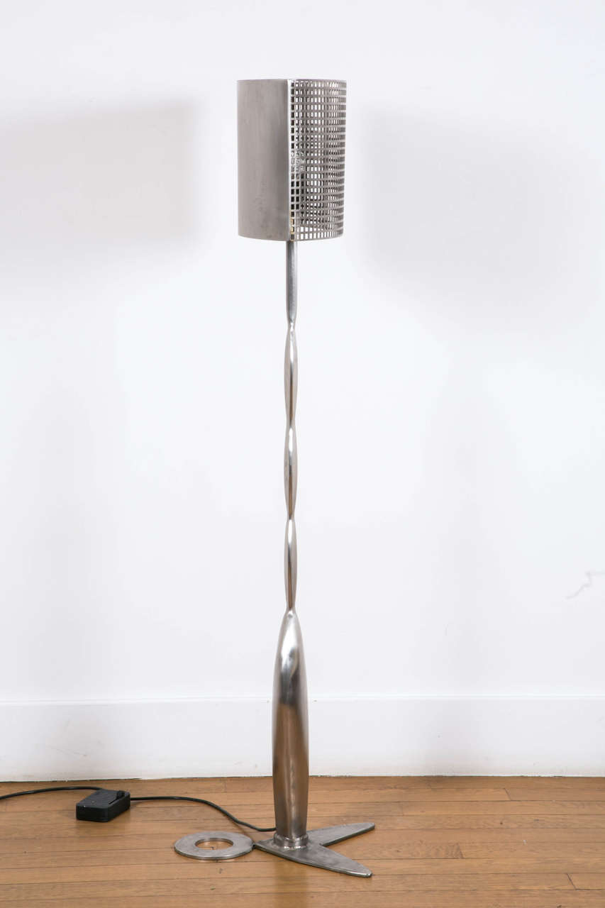 Contemporary Steel Floor Lamp with Grate Shade, 2011, by René Broissand