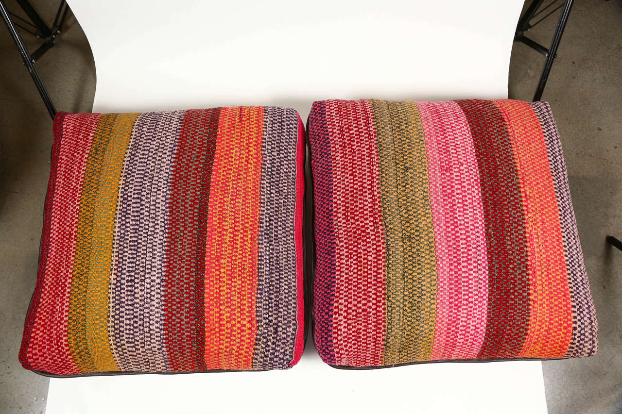 Floor Pillow Made from Wool Rugs from Peru and Trimmed in Leather, 2014