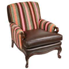Vintage Armchair Upholstered in Wool Rug from Peru and a Leather Seat