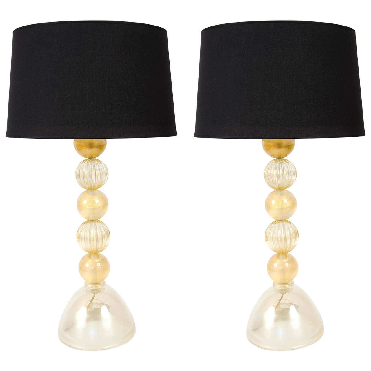 Pair of 1950s Murano Ball Lamps