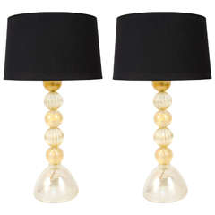 Pair of 1950s Murano Ball Lamps
