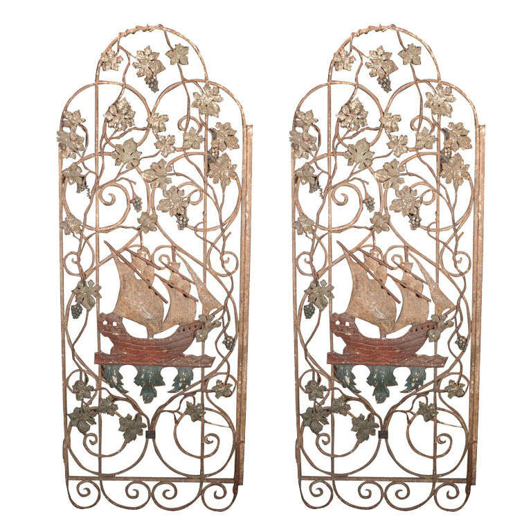 Spectacular Pair 1920's Wrought Iron Wine Cellar gates