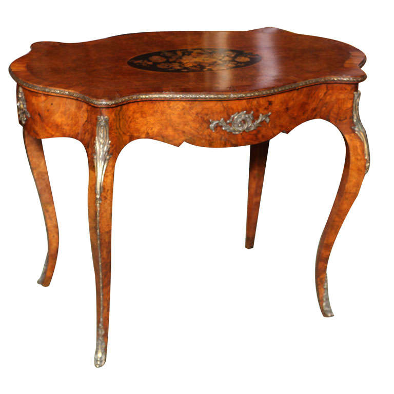 A Fine English Burr Walnut Centre Table, circa 1860. For Sale