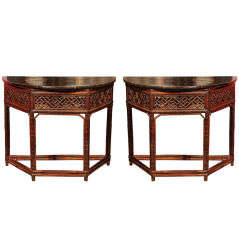 Pair of Chinese Bamboo Demilunes