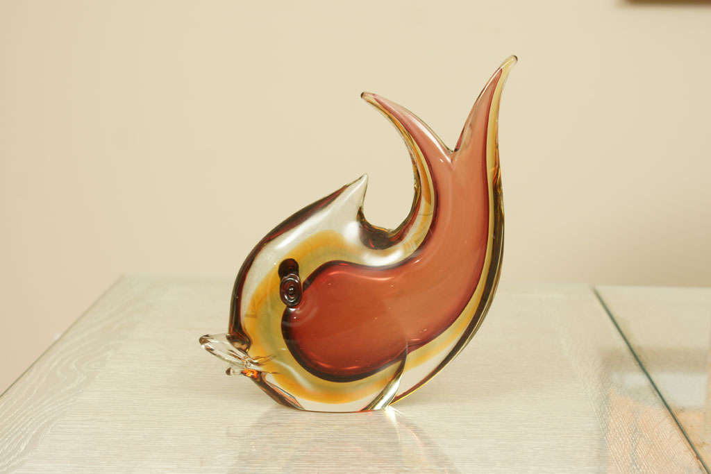 Large incredible fish vase, in shades of russet/amber/clear.
