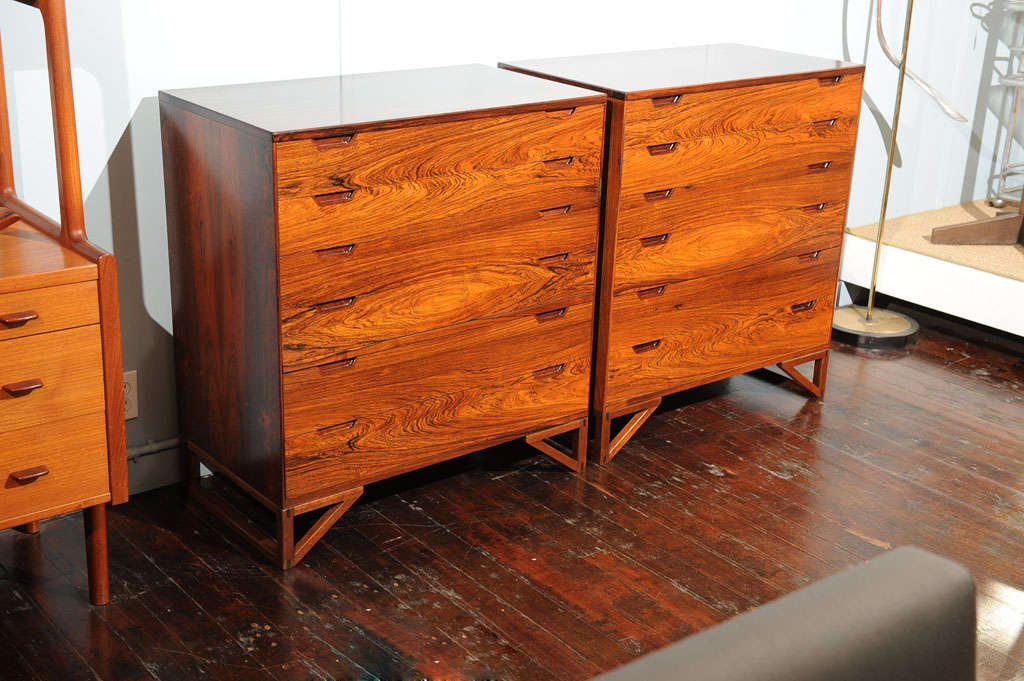 Exceptional pair of rosewood Danish chests designed by Svend Langekilde, completely restored.