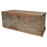 Blue Painted Wooden Chest with Brass Hardware