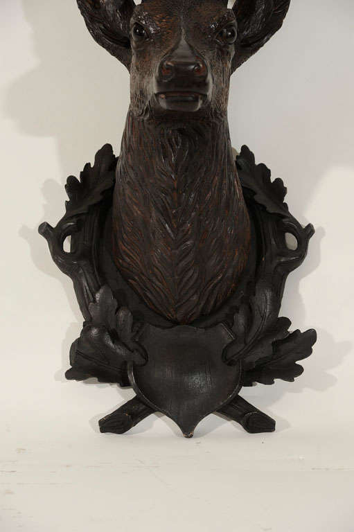 Folk Art Carved Deer Head Mounted on Custom Wood Plaque