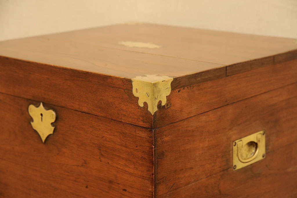 Teak & Brass-Trimmed Chest on Stand, England, 19th Century