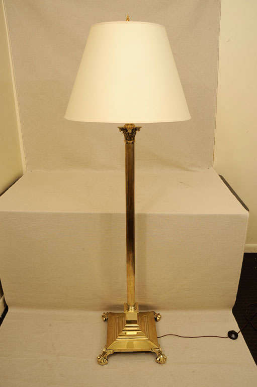 Edwardian Polished Brass Column Floor Lamp, c. 1900