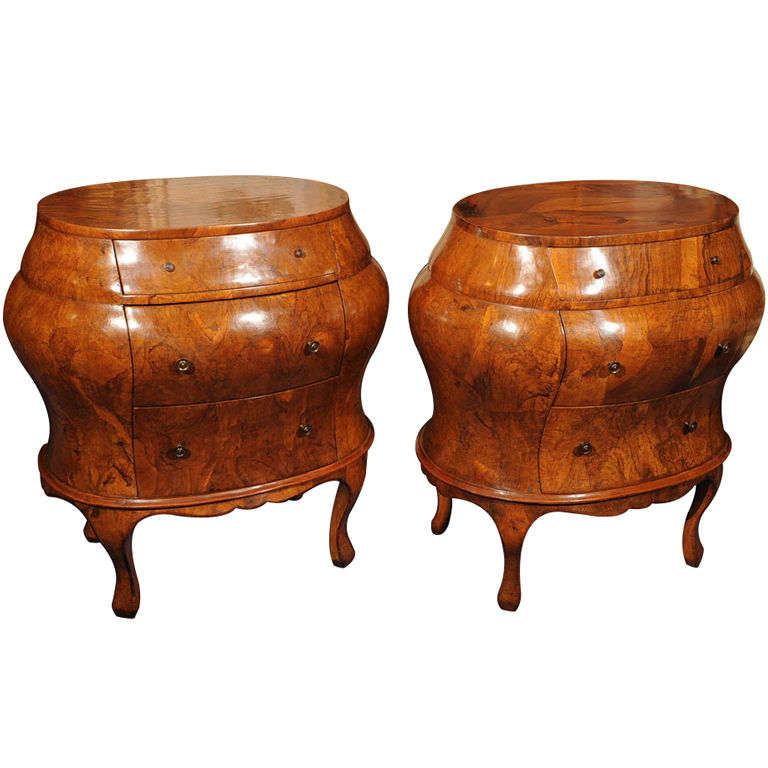 Pair of Italian Burl Walnut Commodes