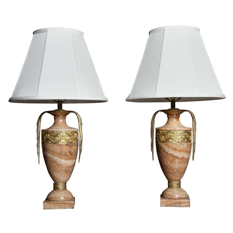 Exquisite Pair of Onyx and Gilt Bronze Urn Lamps