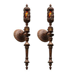 Fabulous Pair of Chased and Decorated Copper Torcheres