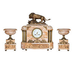 Exquisive Egyptian Revival Figural Gilt Bronze and Marble Clock