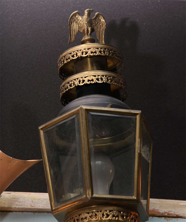 19th Century Distinctive pair of Brass Eagle Mount  Finial Coach Lanterns