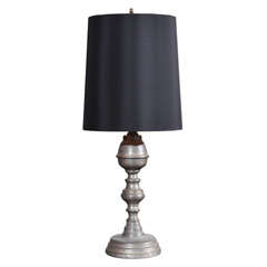 Antique Pewter Lamp with Silk Shade